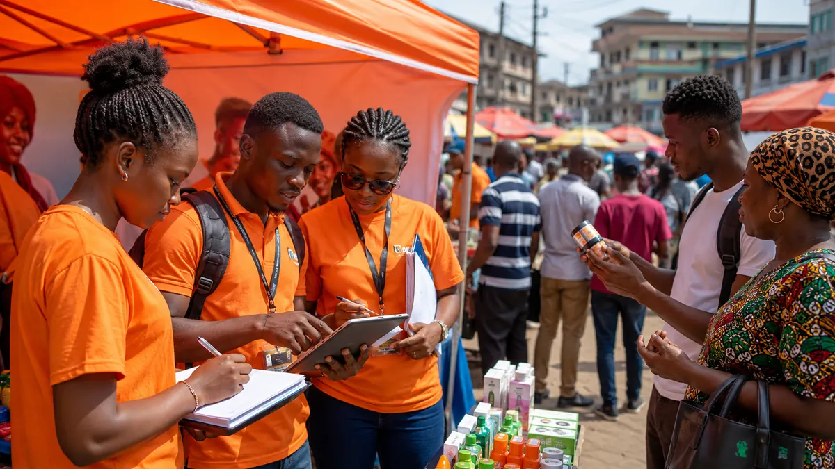 Field activation team collecting commercial data in a market - Digitera Africa