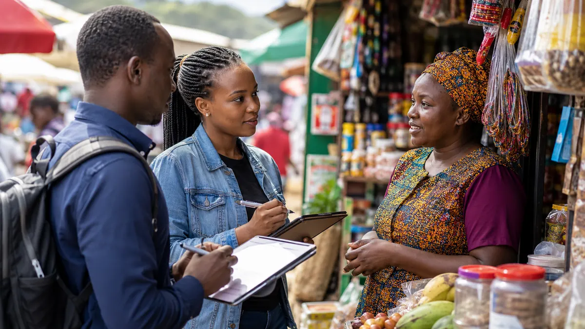Market research interview at a local retail stall - Digitera Africa