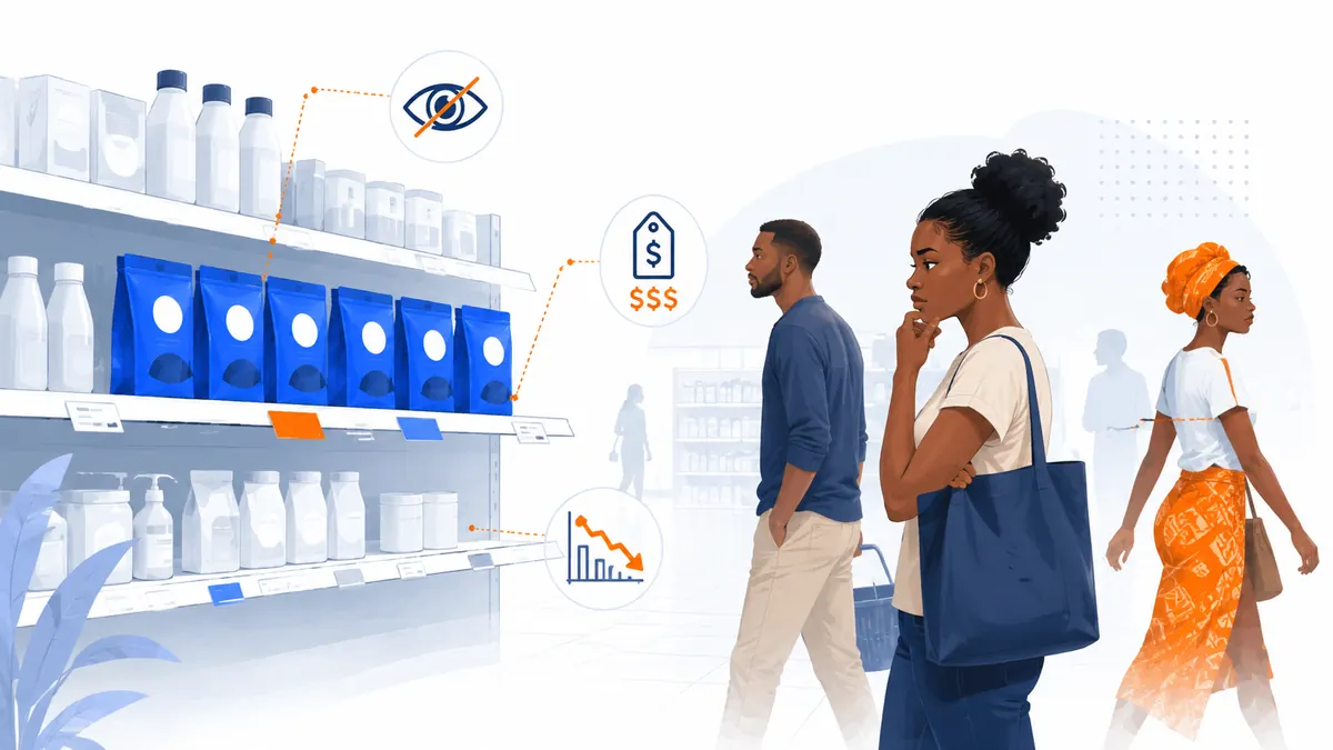 Supermarket shopper reviewing FMCG products on shelf - Digitera Africa